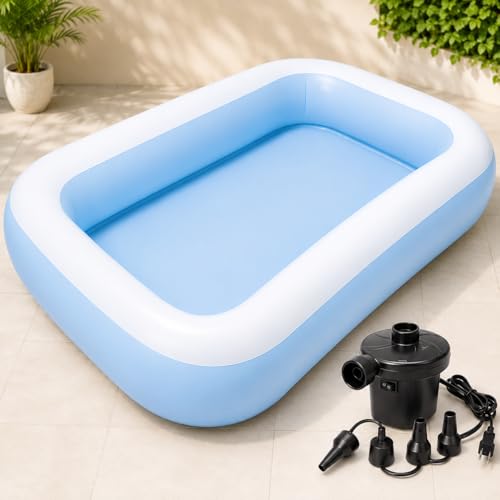 Image of CHICKMAMA Inflatable Kids Swimming Pool with Electric Pump | 5.5 Feet Bath Tub for 5 to 10 Years Kids | Quick Setup Portable Pool for Boys & Girls Age 3-10 | Family Swimming Pool Big Size