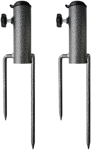 AMMSUN Adjustable Portable Umbrella Base, Upgraded Heavy Duty Metal Holder-Stand-Sand Grass Auger,for Flag, Umbrella, Fishing Rod, Outdoor Park Patio Beach Ground Ideal for Use in Soil, Grass 2 Pack