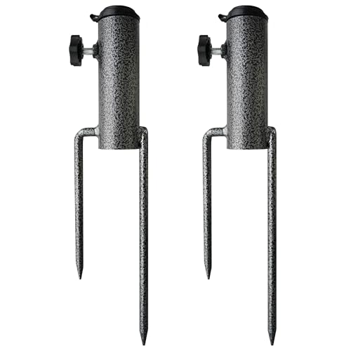 AMMSUN Adjustable Portable Umbrella Base, Upgraded Heavy Duty Metal Holder-Stand-Sand Grass Auger,for Flag, Umbrella, Fishing Rod, Outdoor Park Patio Beach Ground Ideal for Use in Soil, Grass (2, Black) by AMMSUN - Used condition - US$13.21