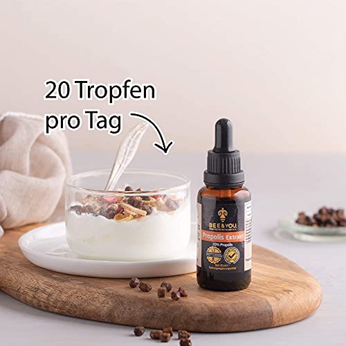 BEE&YOU Propolis Tinktur Tropfen 20% (30ml) standardisiert, Zusatzstoffe, Propolis Extrakt reich an nützliche Polyphenole und Flavonoide, in Müsli und Joghurt mischen – Bild 6