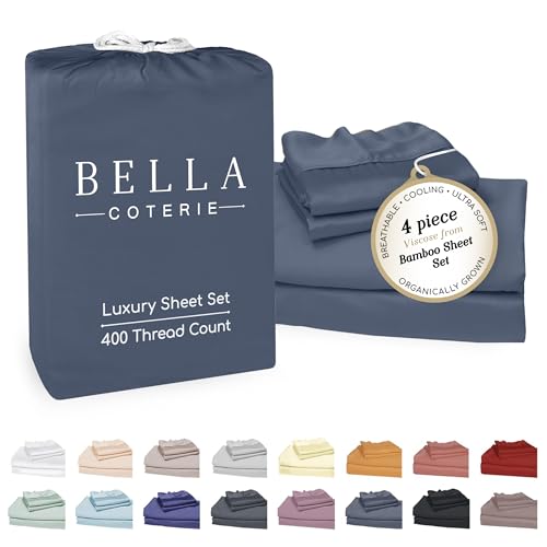 Bella Coterie Luxury Bamboo Viscose King Size Sheet Set | 100% Organically Grown | Ultra Soft | Cooling for Hot Sleepers | 18' Deep Pocket [Slate Blue]