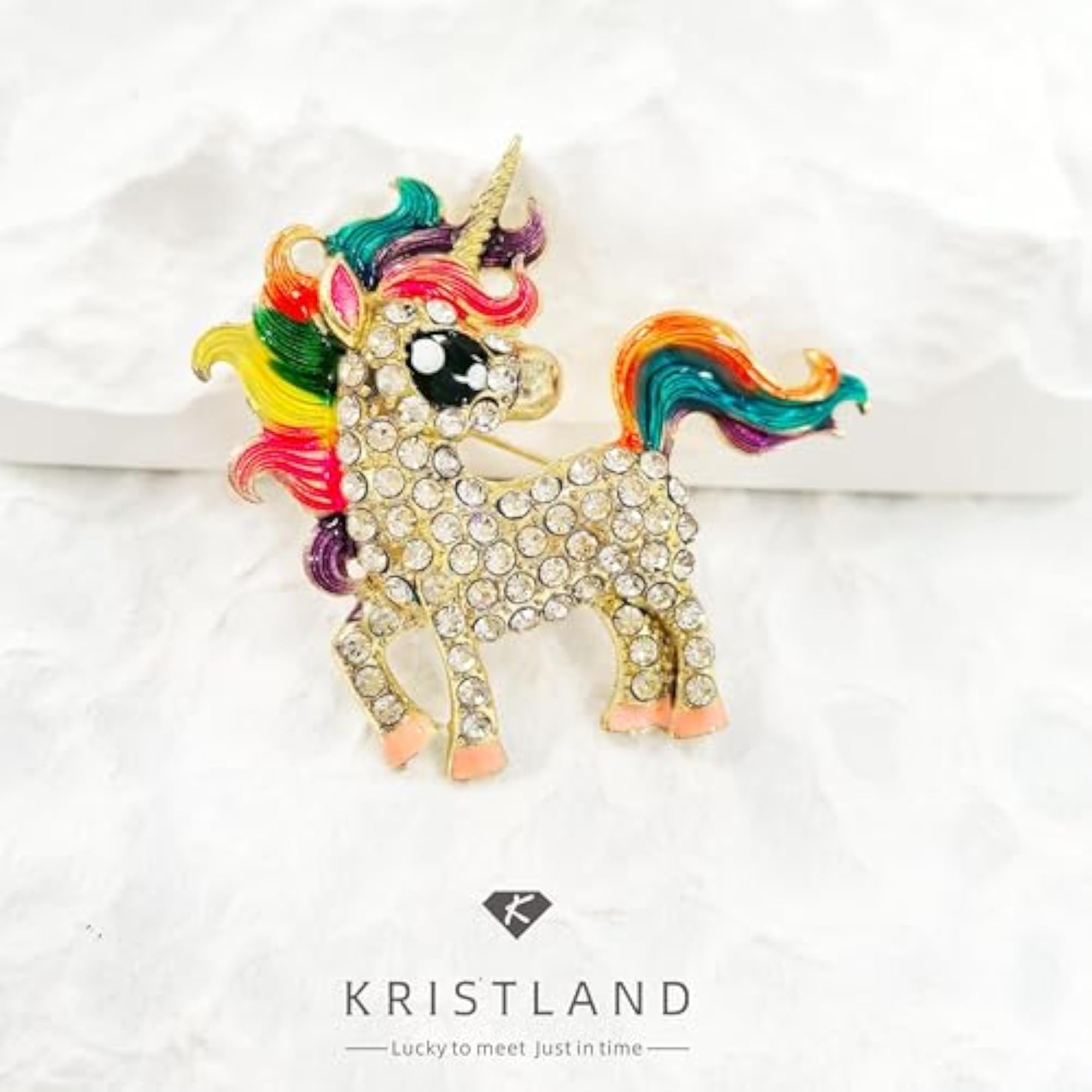 Cute Unicorn Brooch with Colorful Enamel & Austrian Crystals