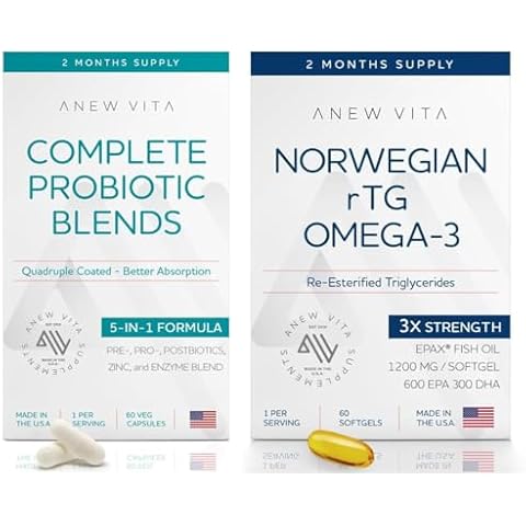 Norwegian rTG Omega 3 Fish Oil & Complete Probiotic Blend - Brain, Heart, & Gut Health Booster | 1200mg EPA/DHA & 10-Strain Probiotic | Joint, Skin, & Digestive Health | 60 Servings Each Cover