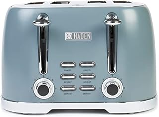 Haden Brighton 4 Slice Grey Toaster - Electric Stainless Steel Toaster - Reheat and Defrost Functions - 6 Variable Browning Controls - Self Centering Function