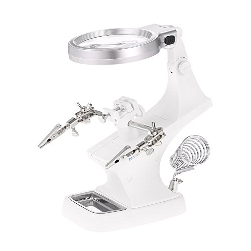 Floratek Multifunktionale Schweißlupe mit LED-Licht, Helfende Hände, Lupe, Lötstation, 3 x 4,5 x USB, beleuchtet, mit Klemme und Alligator Cover