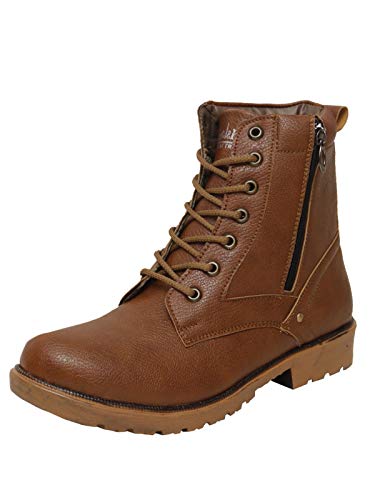 Image of Shoe Island Rider-X Solid Leather Tan Brown Zipper High Ankle Length Bike Riding Long Boots For Men (HB9711), Size 10 UK /India