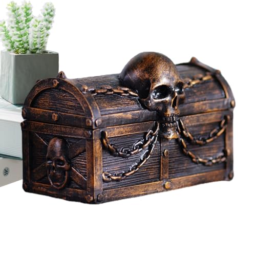 Generisch Caja de almacenaje de piratas gótica, caja de regalo de resina en diseño vintage, caja decorativa estable, para niños, niñas, cumpleaños, fiestas, Halloween, Navidad