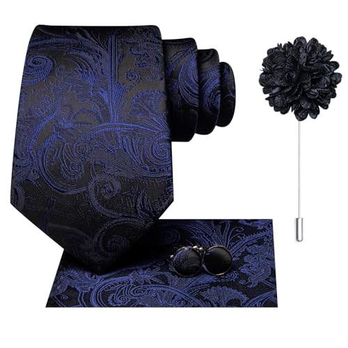 Image of Hi-Tie Men's Silk Ties Formal Woven Classic Necktie Pocket Square Cufflinks Lapel Pin Set Wedding Business