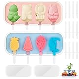 SJUNJIE 2 Moldes para Helados 4 Moldes Helados Silicona con Palitos y Tapas Reutilizable Molde Helado Sin BPA para Chocolate Congelado Gelatina Yogur Postres DIY