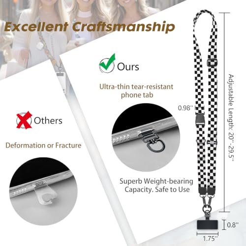 Image of Icycay Phone Lanyard Crossbody Strap Adjustable Teacher Women Checkered | for Cell Phone Case Keys ID Badges, Anti Theft, Multifuctional, Neck Phone Holder, Travel Hiking Essential Accessories, Gifts