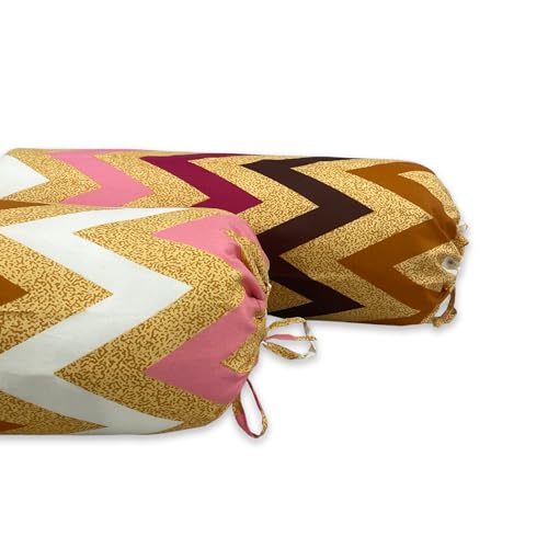 Image of Swayam Set of 2 Pure Cotton Bolster Cover | 30x30 Inch | Soft Breathable Masnad Cover 200TC | Durable & Washable | Geometric Print Bolster Cover for Diwan, Bed & Sofa - Mustard