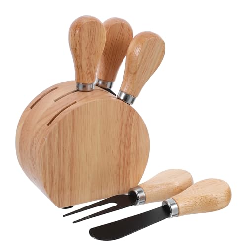 Hemobllo Set Coltelli per Formaggio con Supporto in Rovere Utensili in Acciaio Inossidabile per Affettare e Spalmare Formaggi Ceppo Legno Elegante per Servire Salumi e Formaggi in