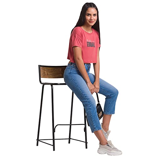 Image of Spykar Olive Green Cotton Blend Three-Fourth Sleeve Printed Casual T-Shirt for Women