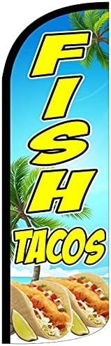 4LessCo FISH TACOS - Bandera de swooper sin viento, letrero de plumas de 3 x 11.5 pies de alto (solo bandera) bq