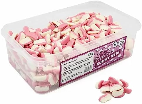 Crazy Candy Factory Sweetshop Gummy Teeth 1p Tub - Strawberry Flavour Retro Sweets