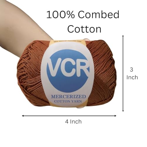 Image of VCR 4 Ply Dark Coffee 100% Mercerized Cotton Yarn, 60 Grams Hank, 190 Meters Length, Cotton Combed Ball, Smooth and Glossy Crochet Yarn for Crochet and Knitting, Pack of 1, Suitable for DIY Crafts