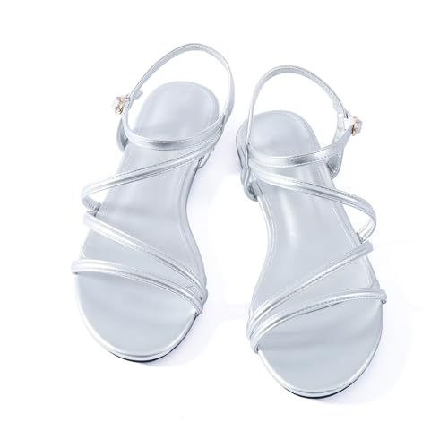 Image of Mtzyoa Women Flat Sandals Dressy Strappy Gladiator Summer Ankle Strap Nude Open Toe Comfortable Wedding Casual Leather Ladies Party Trendy Vacation