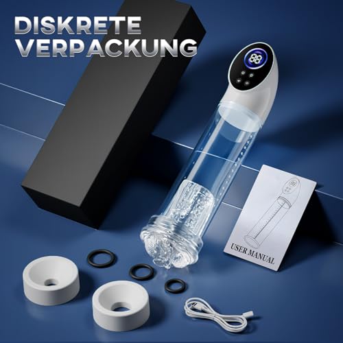Penispumpe für Penisvergrößerung mit 6 Saugstufen, LCD-Display elektrische Penis Pumpe Vakuumpumpe Sex Spielzeug für Männer zum masturbieren für Männer mit Taschenmuschi Masturbator Penisring