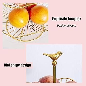 LANDTOM 3-Tier Fruit Basket Stand Holder Decorative Iron Fruit Bowl Stand, Metal Wire Fruit Holder Storage Trays Table Countertop Holder for Vegetables Bread Snack for Kitchen Home Use, Gold (Type C)
