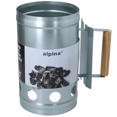 Alpina Démarreur de Charbon de Bois Ø16 cm X 27 cm - Allume-Feu pour Barbecue en Métal - Démarreur de Barbecue avec Poignée - Rapide et Facile