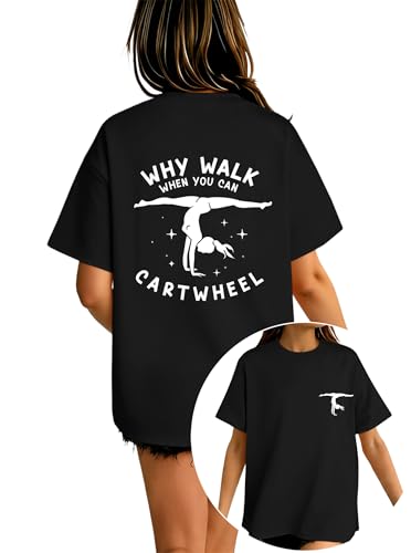 Ecolala Girls Oversized T Shirt Gymnastics Graphic Tee, Short Sleeve Cotton Tops, Trendy Summer Casual Clothes for Tween Teen Girls Black Gym 7-8 Years