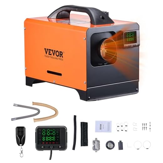 VEVOR Calentador Diésel Portátil Todo en Uno 12V 8kW Calentador de Aire Diésel 0,16-0,62 L/h 8~36 °C 20-25 m² Control LCD y Mando a Distancia Depósito de 5 L para Autocaravana Sin Instalación Interior