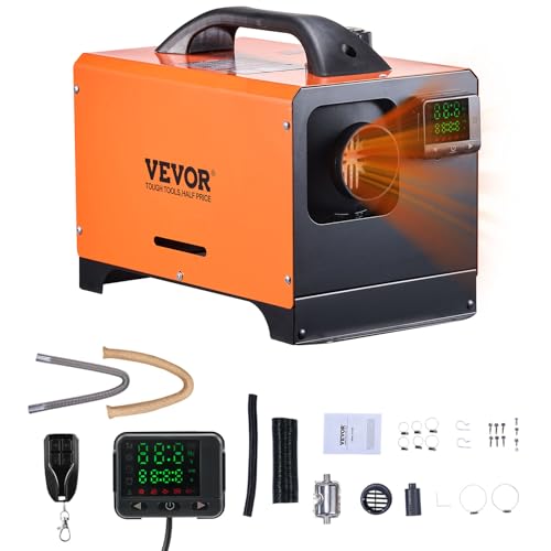 VEVOR Diesel Heater, 8KW DC12-24V, Fast Heating Diesel Parking Heater with Remote Control and Square Color Digital Display, Low Noise, Voice Announcement, for RV, Truck, Camper, Orange, 8KW, Basic