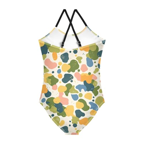 KLL Camouflage Army with Shark Silhouette Watercolor Girls' 1-Piece Swimsuits Summer Swimming Suits Adjustable Strap Cute2