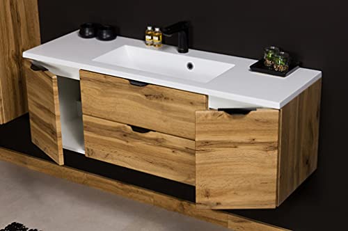 Quentis Badmöbelset Victor 120 cm, Eiche Natur, Waschbecken und Waschbeckenunterbau (aufgebaut)