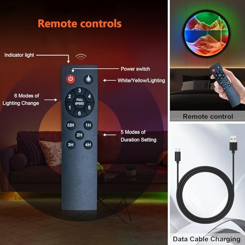 Image of Mtadmai17.6'' Moving Sand Art Liquid Motion Picture Rechargeable Battery Operated Wall Sconce 360 Rotate Color Changing Lamp Led Wall Art Sand Relaxing Craft for Bedroom Living Room Office-(Yellow)