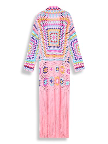 Women's Handmade Crochet Kimono Cardigan Boho Fall Jacket Sexy Tassel Swimsuit Cover Up2