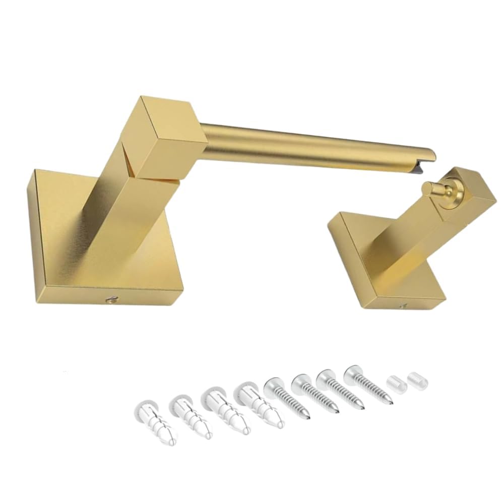 Toilet Paper Holder Wall Mounted for Bathroom, Double Post Pivoting Square Tissue Holders Roll Holder Hangers Toilet Paper Stand (Gold)