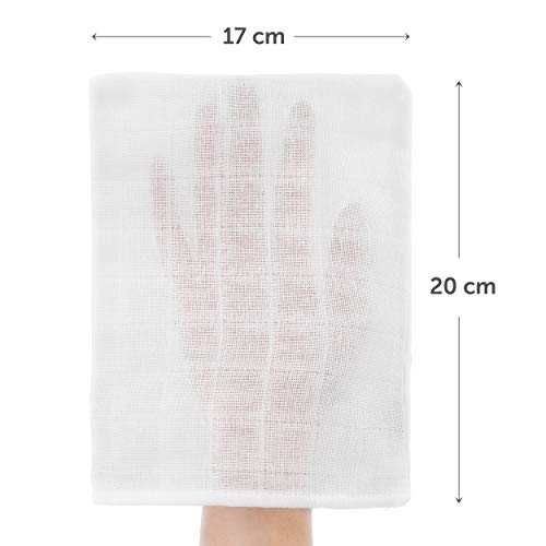 Miniatura 2 de Makian Manoplas Baño Bebe Set 10 Ud. Muselina Facial 17x20 Cm Gasas Bebe Algodon Muselina Bebe Blanca Certificado Oeko-Tex, Lavar A 90 C - Blanco