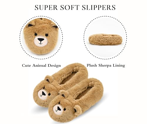 Image of Keyela Women Fuzzy Animal Slipper Socks, Non Slip Indoor House Slippers | Soft fuzzy plush material, cute animal design with gripper sole for bedroom, lounge indoor daily wear