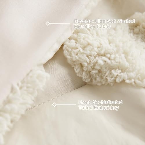 Image of Tufted Comforter Set Queen Size Beige Heart Tufted Comforter Boho Hearts Tufted Bed Set 3 Pieces Shabby Chic Embroidery Soft Jacquard Bedding for All Seasons with 2 Pillowshams