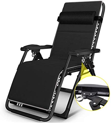 Chaise de camping pliante et inclinable noire grand format rembourrée - 2