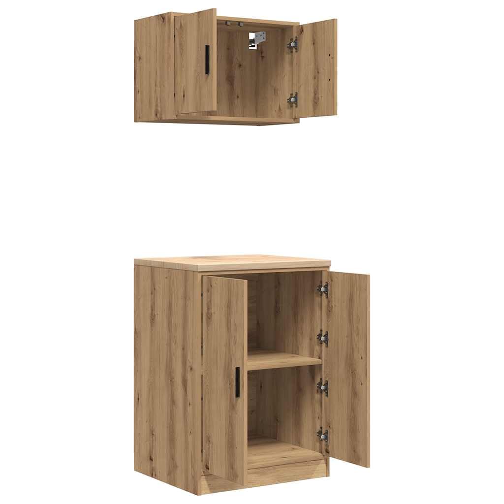 Générique Armoires Garage 2 pcs chêne Artisanal Bois d'ingénierie,Entreprise & Industrie,Stockage Industriel,Armoires industrielles,3328313