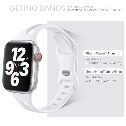 Image of Getino Band Compatible with Apple Watch 40mm 38mm 41mm 42mm for Women Men, Soft Silicone Breathable Slim Sport Bands for iWatch Series 11 10 9 8 7 6 5 4 3 2 1 SE, Black /White /Pebble Gray /Blue Gray