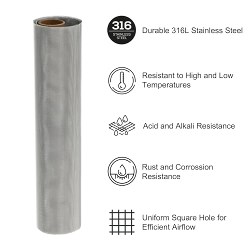PATIKIL 40L x 10W Drahtgeflecht, 80 Mesh 316L Edelstahl Lüftungsfiltergitter für Fenster Sicherheitslüftungsabdeckung Filtration Tierzaun