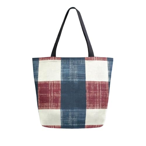 Extra Large Shoulder Tote Bag for Beach Travel Weekender Gym Navy Red Check Pattern Reusable Grocery Canvas Shopping Bag