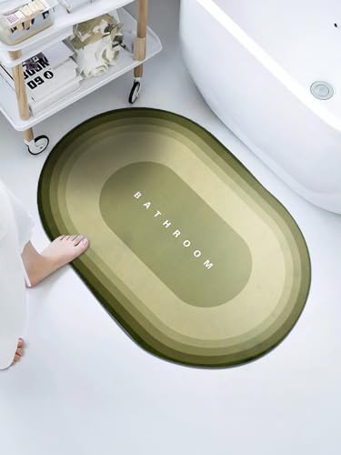 Cortina Premium Silicon Floor Mat, Bath Mat, Doormat, Bathroom Carpet, Cushion Mat Super Absorbent Soft Carpet, Quick Dry Dirt Barrier for Home, Office, (60x40), Light Green, Oval
