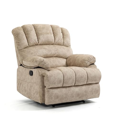 Modern Manual Recliner Chair for Adults,Lazy Boy Recliner Chair, Oversized Single Sofa with Footrest&Adjustable Backrest,Pockets,Fabric (Beige)