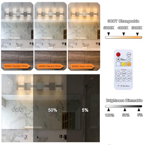 Image of Modern Brushed Nickel 4 Lights Bathroom Vanity Light, Eleglant Nickel LED Bathroom Light Fixtures over Mirror, Dimmable Acrylic Shade Wall Lighting Fixtures, Hardwired Wall Light(H9.25in, L28.35in)