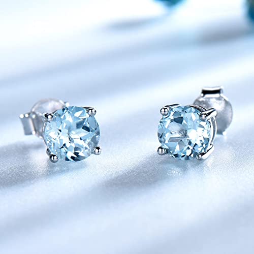 HMJGDHX Pendientes de Tuerca de Topacio Azul Cielo para Mujer, joyería de Plata de Ley 925 auténtica, Regalos de cumpleaños de Aniversario para Mujer