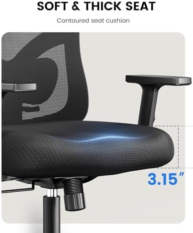 5. Bild von NOBLEWELL Ergonomischer Bürostuhl mit gepolsterter Lendenwirbelstütze, 2D-Kopfstütze, verstellbaren Armlehnen, verbessertem Sitzkissen, 130° Neigung, Computerstuhl für das Büro zu Hause