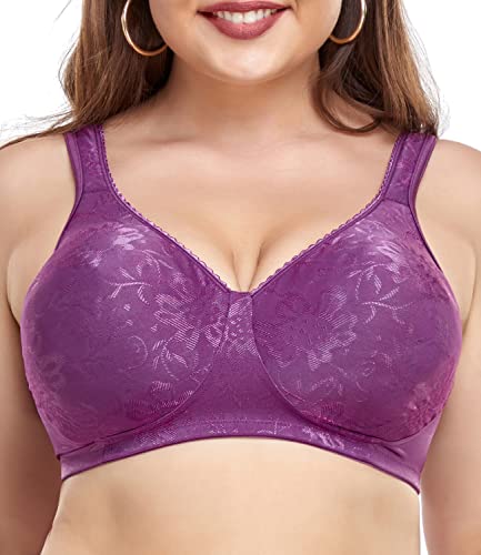wirarpa Bras for Women Ultra Soft Wire Free Comfortable Bra Full Coverage Plus Size Minimizer Non Padded Purple 36C
