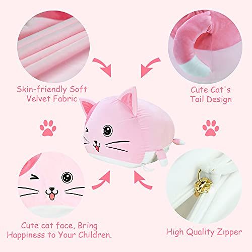 Anzitinlan Cute Cat Bean Bag Chair For Kids, Pink Stuffed Animal Storage Beanbag Chairs For Girls Room Decor, Extra Large Size, Velvet Super Soft Cover Only #TOP2
