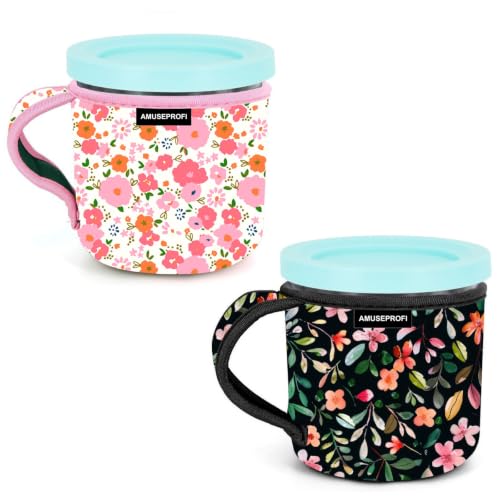 AMUSEPROFI 2 Pack Pint Size Ice Cream Sleeves Cozy Neoprene Cover with Handle, Reusable Neoprene Insulated Ice Cream Sleeves with Handle for Creami Pints, Ice Cream Pints, Frozen Desserts