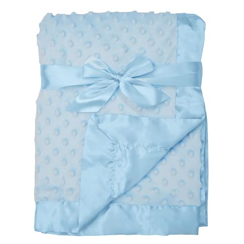 Image of American Baby Company Heavenly Soft Chenille Receiving Blanket, 2-Layer Design with Minky Dot & Silky Satin, Blue, 30" x 40" for Boys and Girls