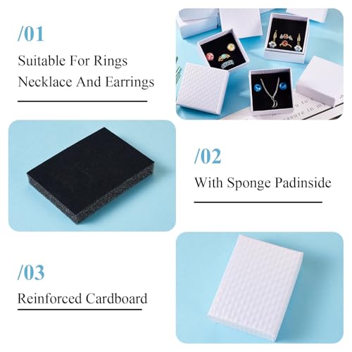 Boîtes à bijoux rectangulaires texturées en losange x12 - Craftdady coffrets pour bagues et colliers - 4